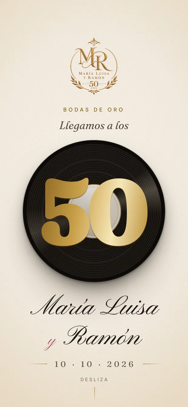 Invitación digital de María Luisa y Ramón, concepto Disco de oro · 50 años